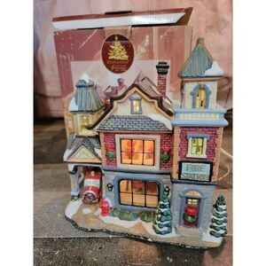 Enchanted Forest fire station porcelain lighted glass window house